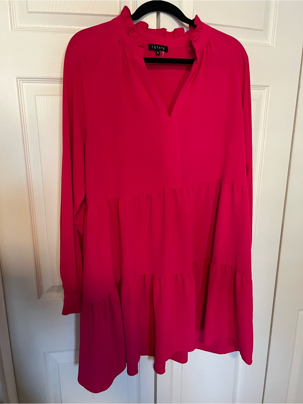 Vintage 1. State Hot Pink Ruffle Tiered V-Neck Tunic